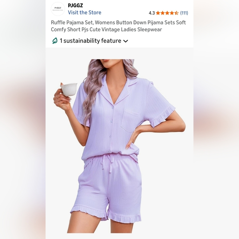 Womens Lavender Short Sleeve Pajama Set Size S - NEW - Picture 4 of 4